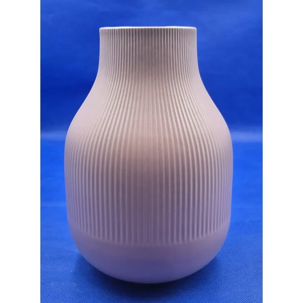 IKEA Gradvis Matte Pink Blush Ribbed Ceramic Vase 9.25
